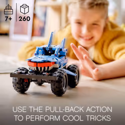 LEGO Technic Monster Jam Megalodon Building Set  2 in 1 Pull Back Shark Truck to Lusca Low Racer Car Toy  DIY Building Toy Ideas for Outdoor Play for