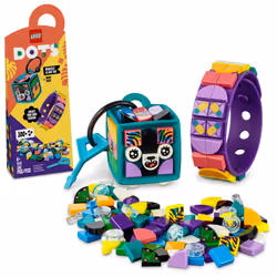 LEGO DOTS Neon Tiger Bracelet & Bag Tag 41945 DIY Craft Kit Bundle; A Creative Gift for Animal Fans Who Like to Make Keychain ...