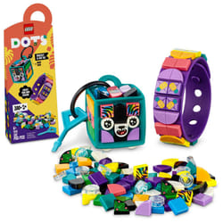 LEGO DOTS Neon Tiger Bracelet & Bag Tag 41945 DIY Craft Kit Bundle; A Creative Gift for Animal Fans Who Like to Make Keychain-Style Accessories; Fun I