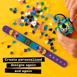 LEGO DOTS Neon Tiger Bracelet & Bag Tag 41945 DIY Craft Kit Bundle; A Creative Gift for Animal Fans Who Like to Make Keychain-Style Accessories; Fun I