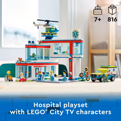 LEGO City Hospital Building Set 60330 with Toy Ambulance  Rescue Helic