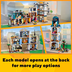 LEGO Creator 3 in 1 Main Street Building Toy Set  Features a Toy City  Art Deco Building  Market Street  Hotel  Caf?  Music Store and 6 Minifigures  E