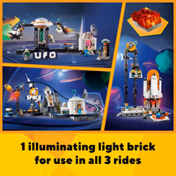 LEGO Creator 3 in 1 Space Roller Coaster  Rebuildable Amusement Park  Build as a Winding Roller Coaster or Drop Tower or Spinning Carousel  with 5 Min