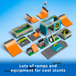 LEGO City Street Skate Park Building Toy Set  Includes a Skateboard  BMX Bike  Scooter and in-line Skates  Plus 4 Minifigures for Pretend Play  Fun Gi