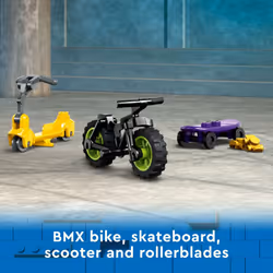 LEGO City Street Skate Park Building Toy Set  Includes a Skateboard  BMX Bike  Scooter and in-line Skates  Plus 4 Minifigures for Pretend Play  Fun Gi