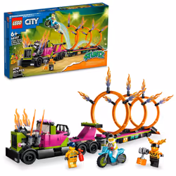 LEGO City Stuntz Stunt Truck & Ring of Fire Challenge 60357 with Flywheel-Powered Motorcycle Toy and Minifigures Fun Gift fo ...