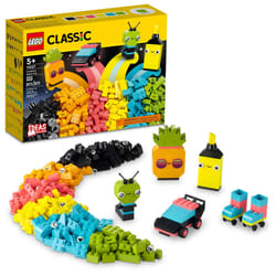 LEGO Classic Creative Neon Colors Fun Brick Box Set 11027  Building Toy to Create a Car  Pineapple  Alien  Roller Skates  and More  Hands-on Learning
