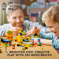 LEGO Classic Creative Neon Colors Fun Brick Box Set 11027  Building Toy to Create a Car  Pineapple  Alien  Roller Skates  and More  Hands-on Learning