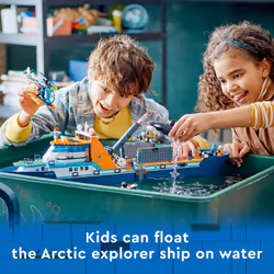 LEGO City Arctic Explorer Ship 60368 Building Toy Set  Fun Toy Gift for 7 Year Old Boys and Girls  with a Floatable Boat  Helicopter  Dinghy  ROV Sub