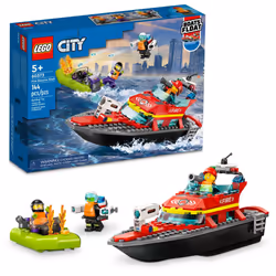 LEGO City Fire Rescue Boat 60373 Toy Floats on Water with Jetpack Dinghy and 3 Minifigures Everyday Hero Toys for Kids B ...