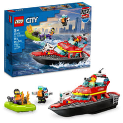 LEGO City Fire Rescue Boat 60373  Toy Floats on Water  with Jetpack  Dinghy and 3 Minifigures  Everyday Hero Toys for Kids  Boys and Girls A