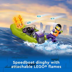 LEGO City Fire Rescue Boat 60373  Toy Floats on Water  with Jetpack  Dinghy and 3 Minifigures  Everyday Hero Toys for Kids  Boys and Girls A