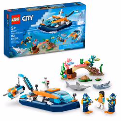 LEGO City Explorer Diving Boat 60377 Ocean Building Toy Includes a Coral Reef Setting Mini-Submarine 3 Minifigures and Man ...