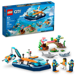 LEGO City Explorer Diving Boat 60377 Ocean Building Toy  Includes a Coral Reef Setting  Mini-Submarine  3 Minifigures and Manta Ray  Shark  Crab  2 Fi