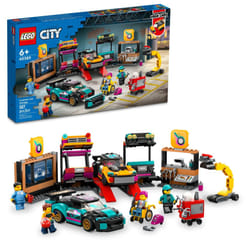 LEGO City Custom Car Garage 60389  Toy Garage Building Set with 2 Customizable Cars and Car Accessories  Pretend Play Mechanic Toy with 4 Minifigures