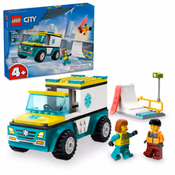 LEGO City Emergency Ambulance and Snowboarder Toy Vehicle Playset for Kids Boarder and Paramedic Minifigures Imaginative Pr ...