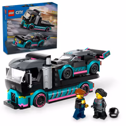 LEGO City Race Car and Car Carrier Truck Toy Playset Easter Basket Race Car Toy Vehicle Transporter with Adjustable Loading ...