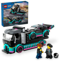 LEGO City Race Car and Car Carrier Truck Toy Playset  Easter Basket Race Car Toy  Vehicle Transporter with Adjustable Loading Ramp  Racer and Driver M