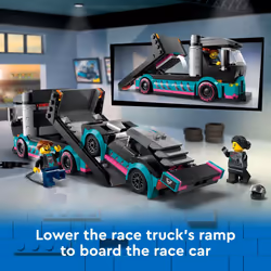 LEGO City Race Car and Car Carrier Truck Toy Playset  Easter Basket Race Car Toy  Vehicle Transporter with Adjustable Loading Ramp  Racer and Driver M