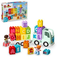 LEGO DUPLO Town Alphabet Truck Toy  Construction Toy for Kids Aged 2 and Up  ABC Learning Vehicle with a Trailer Carrying Alphabet Bricks with Boy and