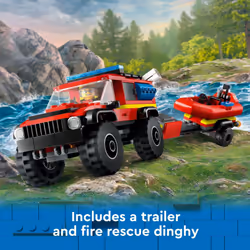 LEGO City 4x4 Fire Truck with Rescue Boat Toy for Kids Ages 5 and Up