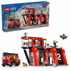 LEGO City Fire Station with Fire Truck Toy - Kids Toy Building Sets with 2 Fire Truck Attachments - Gifts for Boys & Girls Ag ...