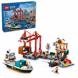 LEGO City Seaside Harbor with Cargo Ship Toy  Model Container Crane and Boat with 8 Minifigures Included  Building Set for Bo ...