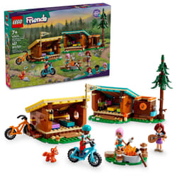 LEGO Friends Adventure Camp Cozy Cabins Camping Toy  Kids Nature Playset  Pretend Play Toy with 3 Mini Doll Characters and a Fox Toy Figure  Birthday