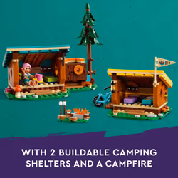 LEGO Friends Adventure Camp Cozy Cabins Camping Toy  Kids Nature Playset  Pretend Play Toy with 3 Mini Doll Characters and a Fox Toy Figure  Birthday