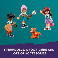 LEGO Friends Adventure Camp Cozy Cabins Camping Toy  Kids Nature Playset  Pretend Play Toy with 3 Mini Doll Characters and a Fox Toy Figure  Birthday