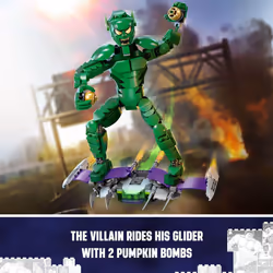 LEGO Marvel Green Goblin Construction Figure - Building Toy for Boys & Girls  Ages 8+ - Marvel Villain Action Figure W/Glider and Pumpkin Bombs - Gift