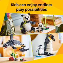 LEGO Creator 3 in 1 Wild Animals Panda Family - Building Toy with 3 Building Options  Panda  Penguin  or Orca - Animal Figures for Kids  Girls and Boy