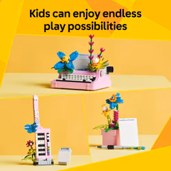 LEGO Creator 3 in 1 Typewriter with Flowers - Building Toy with 3 Building Options  Typewriter  Flowerpot with Pen & Notebook  or Keytar - Gift Idea f