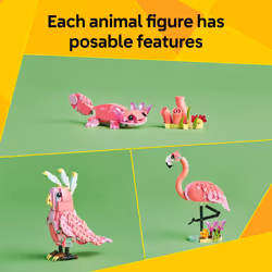 LEGO Creator 3 in 1 Wild Animals: Pink Flamingo Animal Building Toy - Includes 3 Building Options  Pink Flamingo  Cockatoo  or Axolotl - Learning Toy