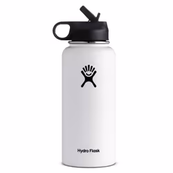 Hydro Flask Vacuum Insulated Stainless Steel Water Bottle Wide Mouth with Straw Lid (White 32-Ounce)
