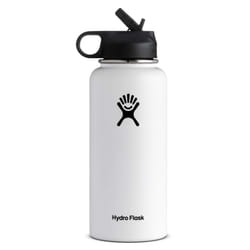 Hydro Flask Vacuum Insulated Stainless Steel Water Bottle Wide Mouth with Straw Lid (White  32-Ounce)