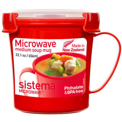 Sistema Microwave Soup Mug with Lid and Steam Release Vent, Dishwasher Safe, 221-Ounce, Red