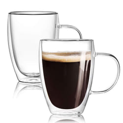 12 Oz Double Walled Glass Coffee Mugs with Handle  Insulated Layer Coffee Cups  Clear Borosilicate Glass Mugs - Gift for Cappuccino Tea Latte Espresso