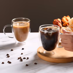 12 Oz Double Walled Glass Coffee Mugs with Handle  Insulated Layer Coffee Cups  Clear Borosilicate Glass Mugs - Gift for Cappuccino Tea Latte Espresso