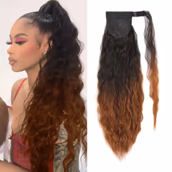YEAME Corn Wave Ponytail Extension Clip in - 22 Inch Long Wavy Curly Wrap Around Pony Tail Heat Resistant Synthetic Hairpiece ...
