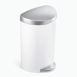 simplehuman 6 Liter / 1.6 Gallon Semi-Round Bathroom Step Trash Can  White Steel