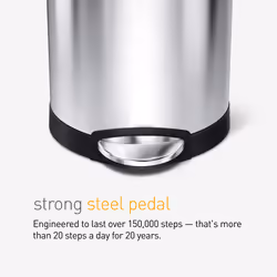 simplehuman 6 Liter / 1.6 Gallon Semi-Round Bathroom Step Trash Can  White Steel