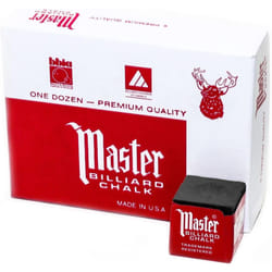 Master Billiard Pool Chalk  Pack of 12 Cubes  Grey  with Protective Box - Professional Billiards Chalk for Smooth  Even Coating on Cue Tip - Pool Tabl