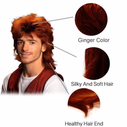 Ginger Mullet wig|Adult Funny Wigs for Men|Pop Rock Wig|Joe Dirt Wig for 70s|80s Wig