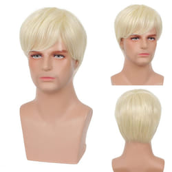RicHyun Mens Short Blonde Wig Natural Blonde Synthetic Hair Replacement Wig for Men Guys Short Blonde Cosplay Halloween Costume Party Wig (Light Blond