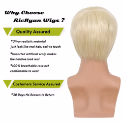 RicHyun Mens Short Blonde Wig Natural Blonde Synthetic Hair Replacement Wig for Men Guys Short Blonde Cosplay Halloween Costume Party Wig (Light Blond