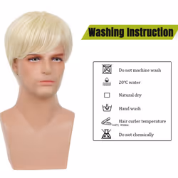 RicHyun Mens Short Blonde Wig Natural Blonde Synthetic Hair Replacement Wig for Men Guys Short Blonde Cosplay Halloween Costume Party Wig (Light Blond