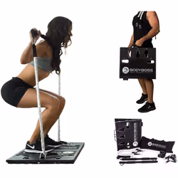 BodyBoss Home Gym 2.0 - Full Portable Gym Home Workout Package + 1 Set of Resistance Bands - Collapsible Resistance Bar Hand ...