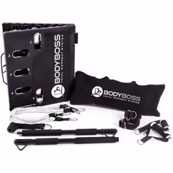 BodyBoss Home Gym 2.0 - Full Portable Gym Home Workout Package + 1 Set of Resistance Bands - Collapsible Resistance Bar  Handles - Full Body Workouts