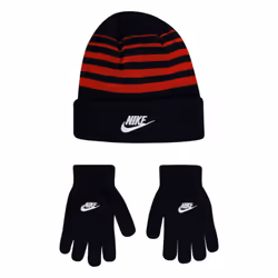 Nike Boy`s Beanie & Gloves 2 Piece Set (Black(9A2909-R1N)/University R